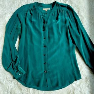 Green Silk Button Down Blouse